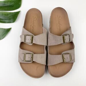 Skechers Granola Sandals Luxe Foam Taupe Faux Suede Slip On Comfort Women's 9